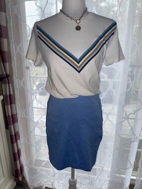 Tory Sport White Tee with Blue Chevron and Sky Blue Pencil Skirt Set